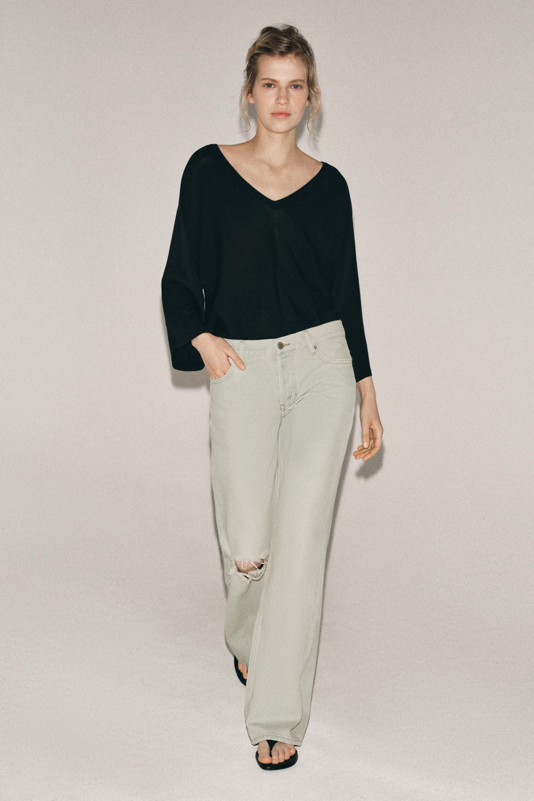 ZW COLLECTION RIPPED LOW RISE RELAXED JEANS